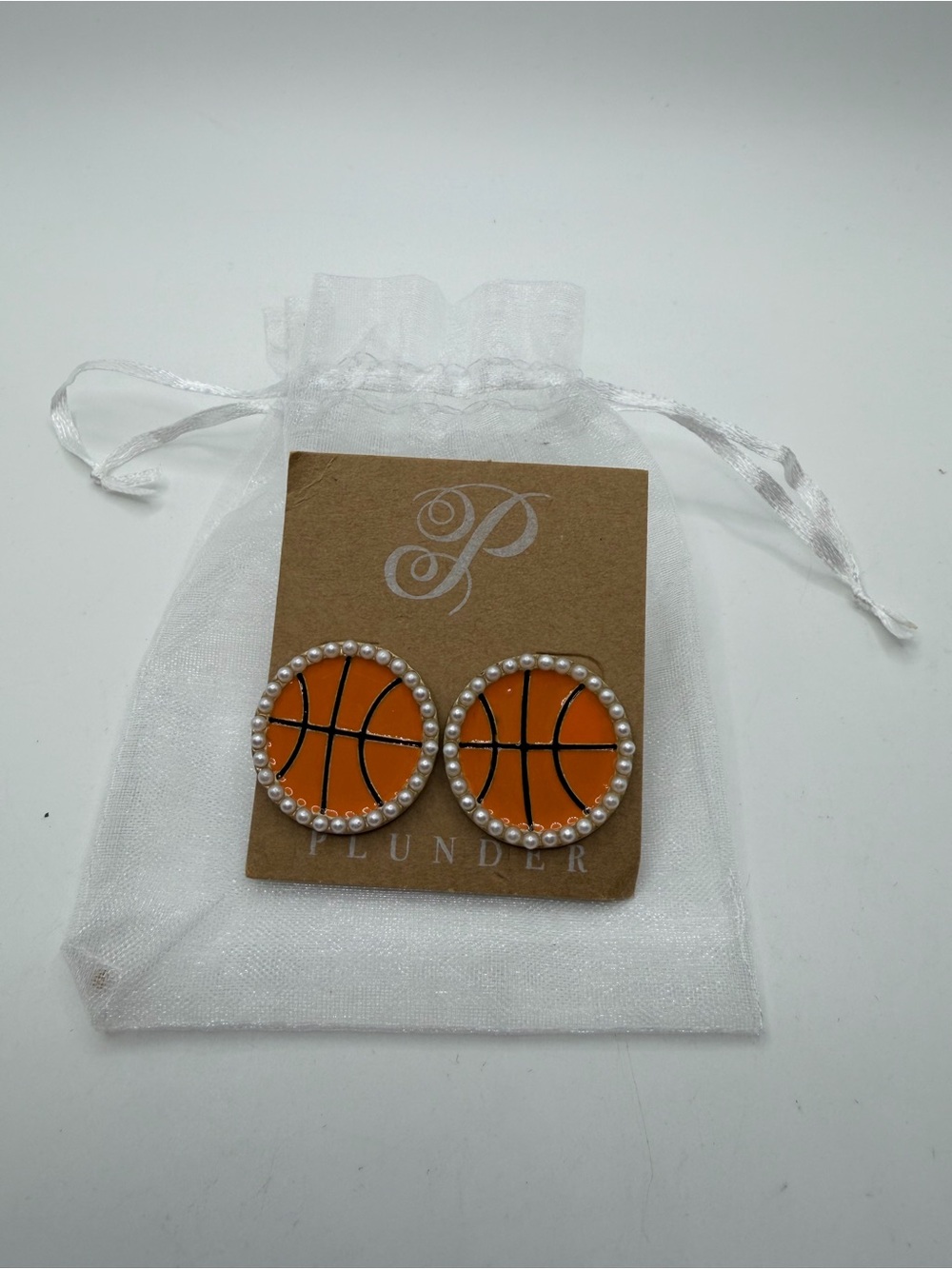 Plunder Orange Basketball Pearl-Edge Stud Earrings